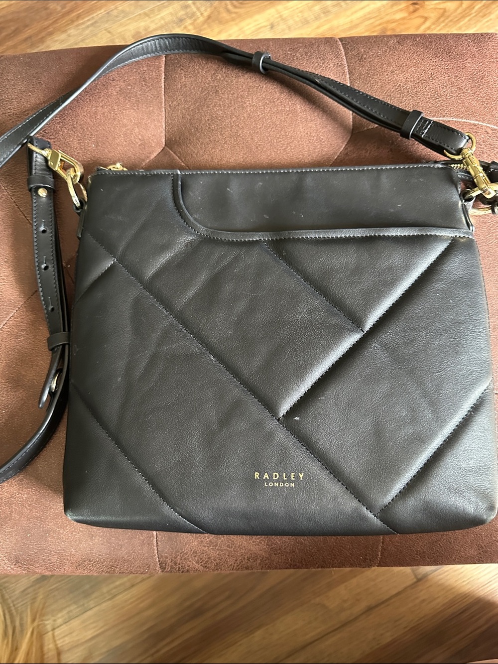 RADLEY LONDON Black Quilted Leather Crossbody with Gold Hardware